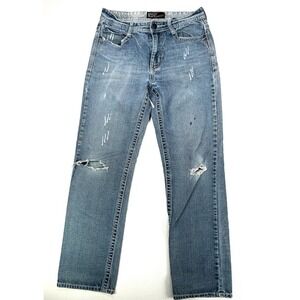 Baileys Point Men's Distressed Straight Leg Jeans Black Blue Denim Size 30x32
